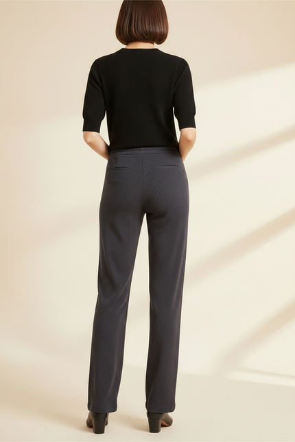 Pantalon Fluide Noir Côtelé Ample Décontracté Élastique - Gris Cordé - vue 2