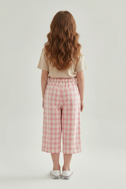Pantalon Fluide Rose Carreaux Ample Coton Enfant - vue 2