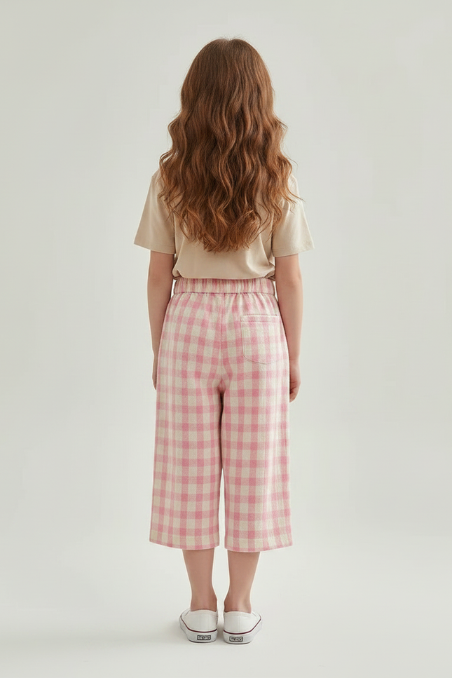 Pantalon Fluide Rose Carreaux Ample Coton Enfant - vue 2