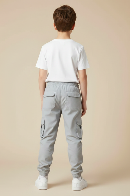 Pantalon Fluide Gris Ample Cargo Zippé Enfant - Polyester - vue 2