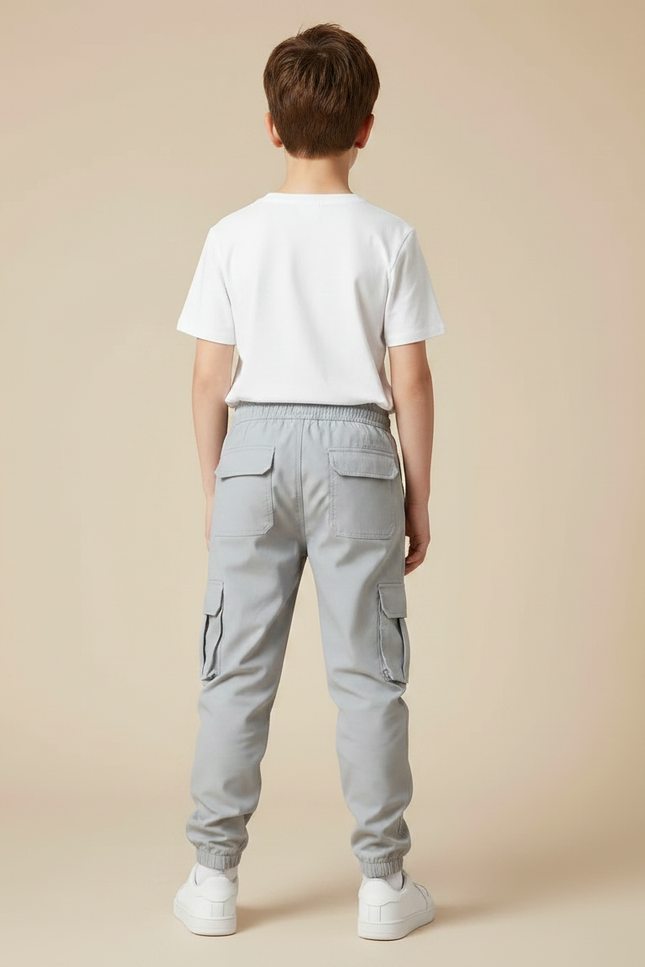 Pantalon Fluide Gris Ample Cargo Zippé Enfant - Polyester - vue 2