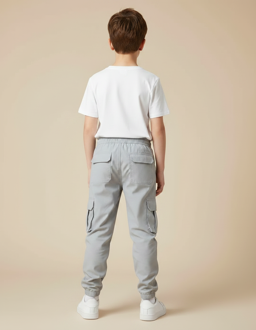 Pantalon Fluide Gris Ample Cargo Zippé Enfant - Polyester - vue 2