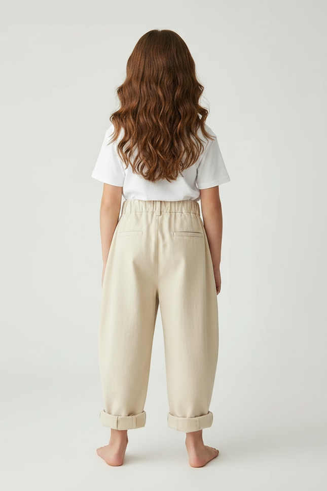 Pantalon Fluide Beige Coton Ample Enfant Taille Haute - vue 2