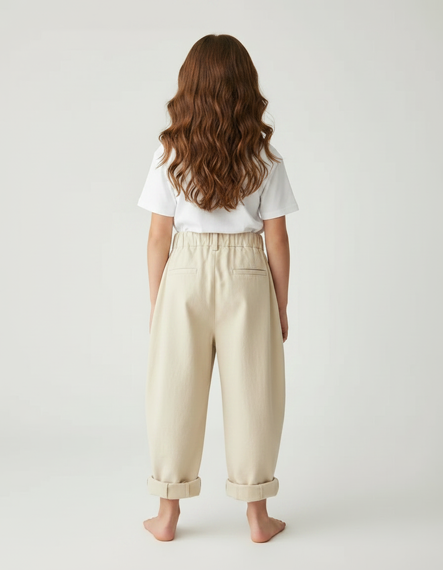 Pantalon Fluide Beige Coton Ample Enfant Taille Haute - vue 2