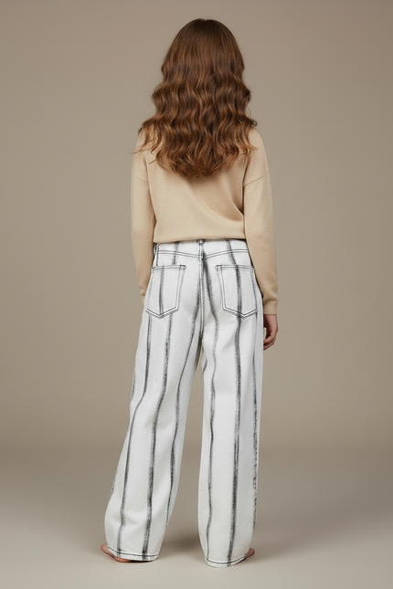 Pantalon Fluide Imprimé Rayures Ample Décontracté Enfant - Jean - vue 2