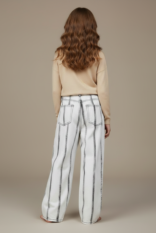 Pantalon Fluide Imprimé Rayures Ample Décontracté Enfant - Jean - vue 2