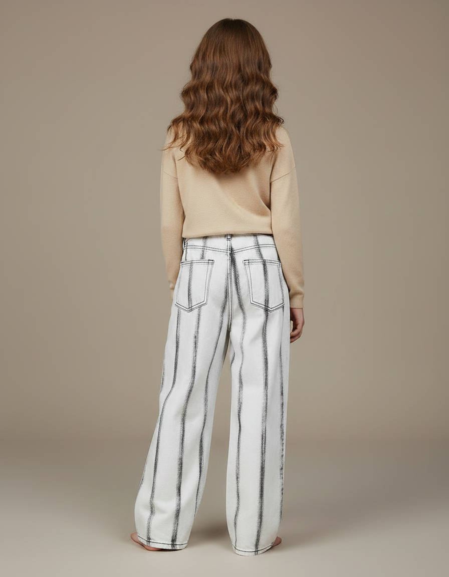 Pantalon Fluide Imprimé Rayures Ample Décontracté Enfant - Jean - vue 2