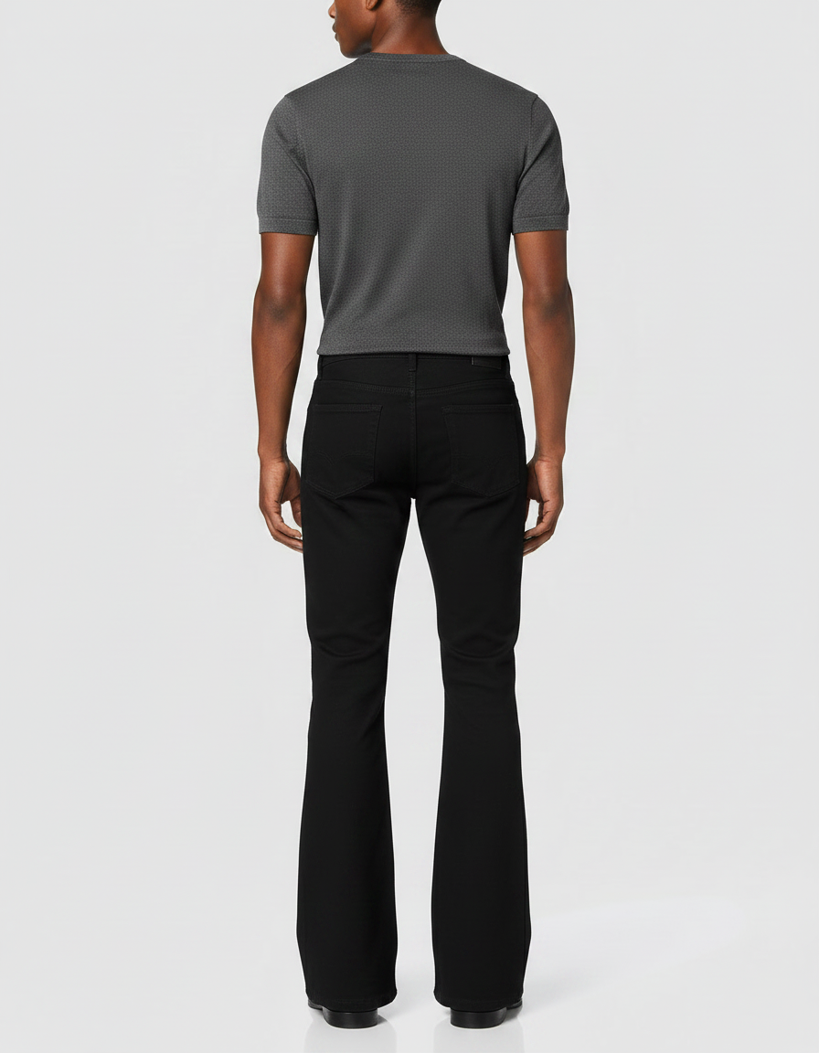Pantalon Fluide Noir Évasé Slim Coton Homme - vue 2