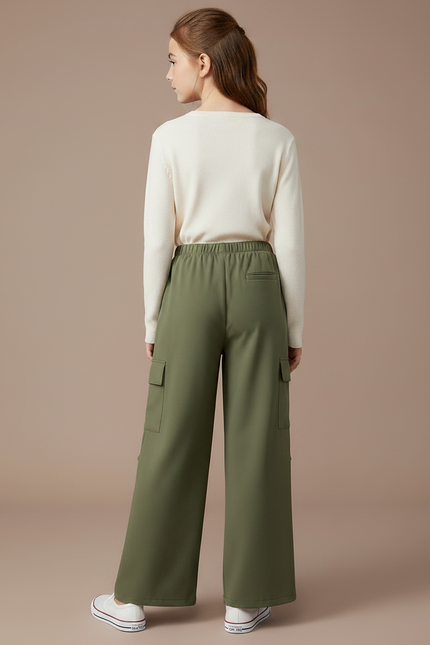 Pantalon Fluide Kaki Cargo Ample Poches Larges - Polyester - vue 2