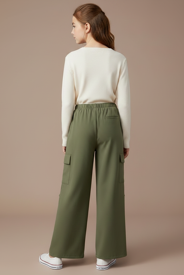 Pantalon Fluide Kaki Cargo Ample Poches Larges - Polyester - vue 2