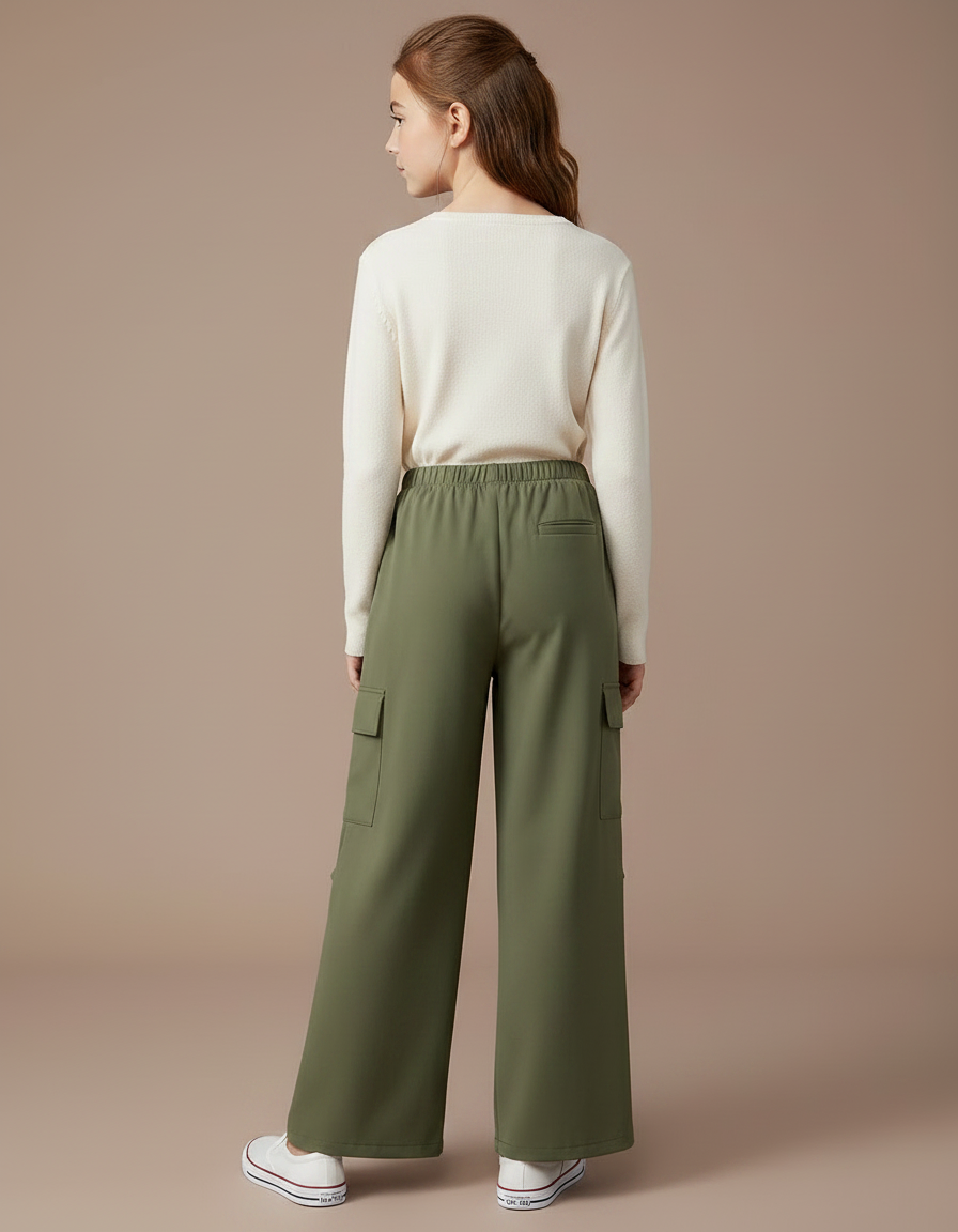 Pantalon Fluide Kaki Cargo Ample Poches Larges - Polyester - vue 2