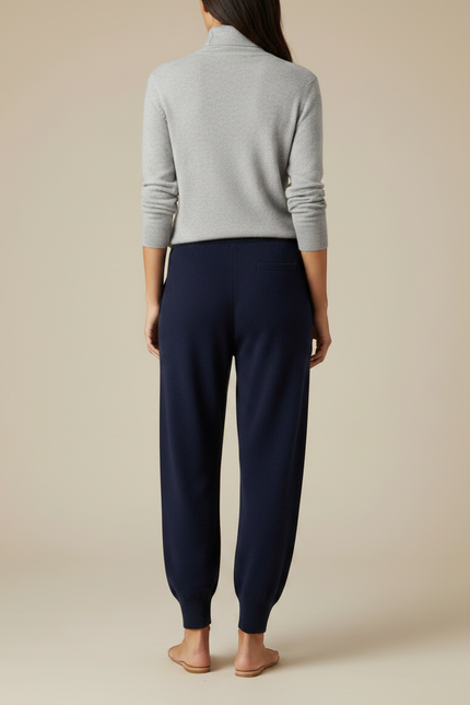 Pantalon Fluide Bleu Marine Laine Mérinos Ample Cordon - vue 2