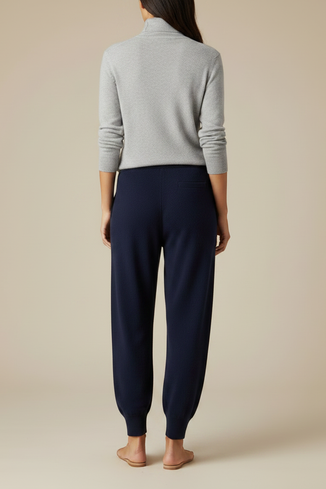 Pantalon Fluide Bleu Marine Laine Mérinos Ample Cordon - vue 2