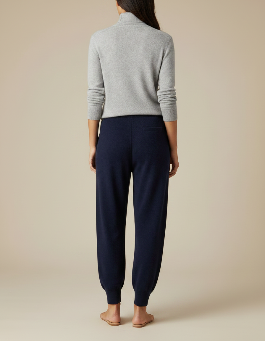 Pantalon Fluide Bleu Marine Laine Mérinos Ample Cordon - vue 2