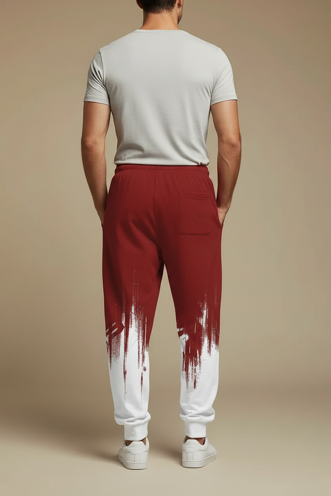 Pantalon Fluide Rouge Blanc Jogging Décontracté Homme - Bordeaux Molleton - vue 2