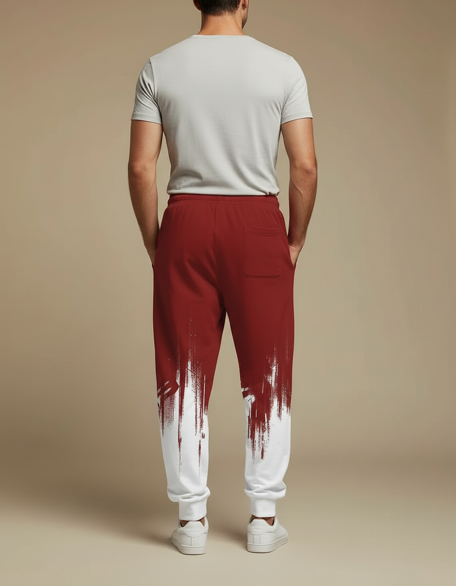 Pantalon Fluide Rouge Blanc Jogging Décontracté Homme - Bordeaux Molleton - vue 2