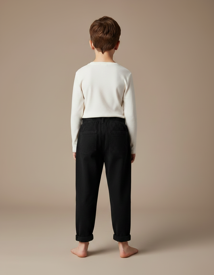 Pantalon Fluide Noir Ample Coton Enfant Décontracté - vue 2