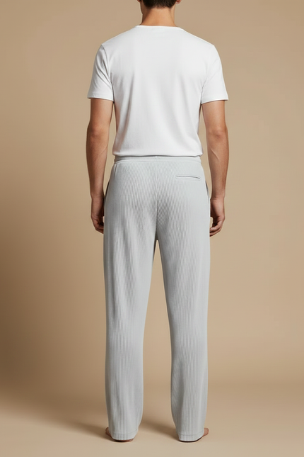 Pantalon Fluide Gris Plissé Droit Homme Cordon - Maille - vue 2