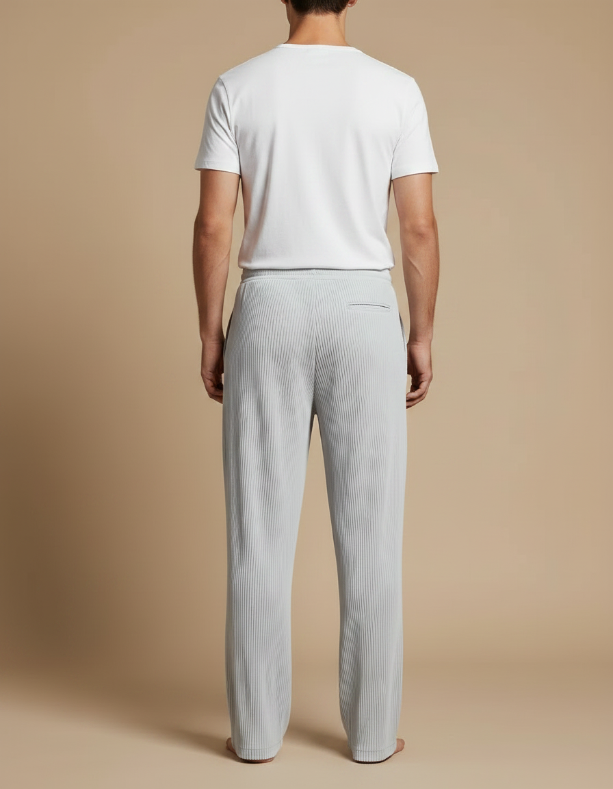 Pantalon Fluide Gris Plissé Droit Homme Cordon - Maille - vue 2