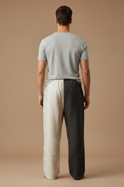 Pantalon Fluide Bicolore Lin Imprimé Viking Ethnique Homme - Multicolore - vue 2