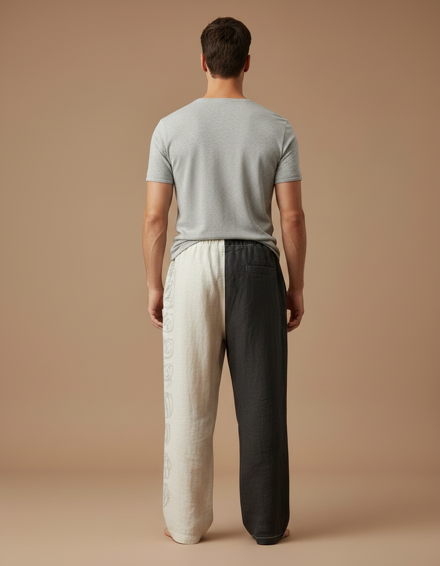 Pantalon Fluide Bicolore Lin Imprimé Viking Ethnique Homme - Multicolore - vue 2