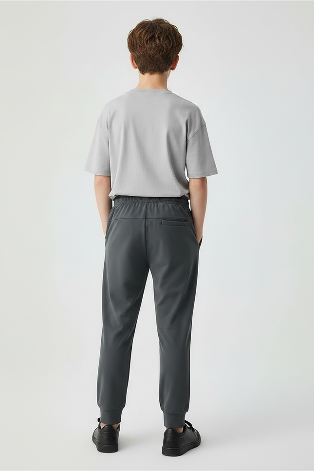 Pantalon Fluide Gris Athlétique Doux Cordon Enfant - Polyester - vue 2