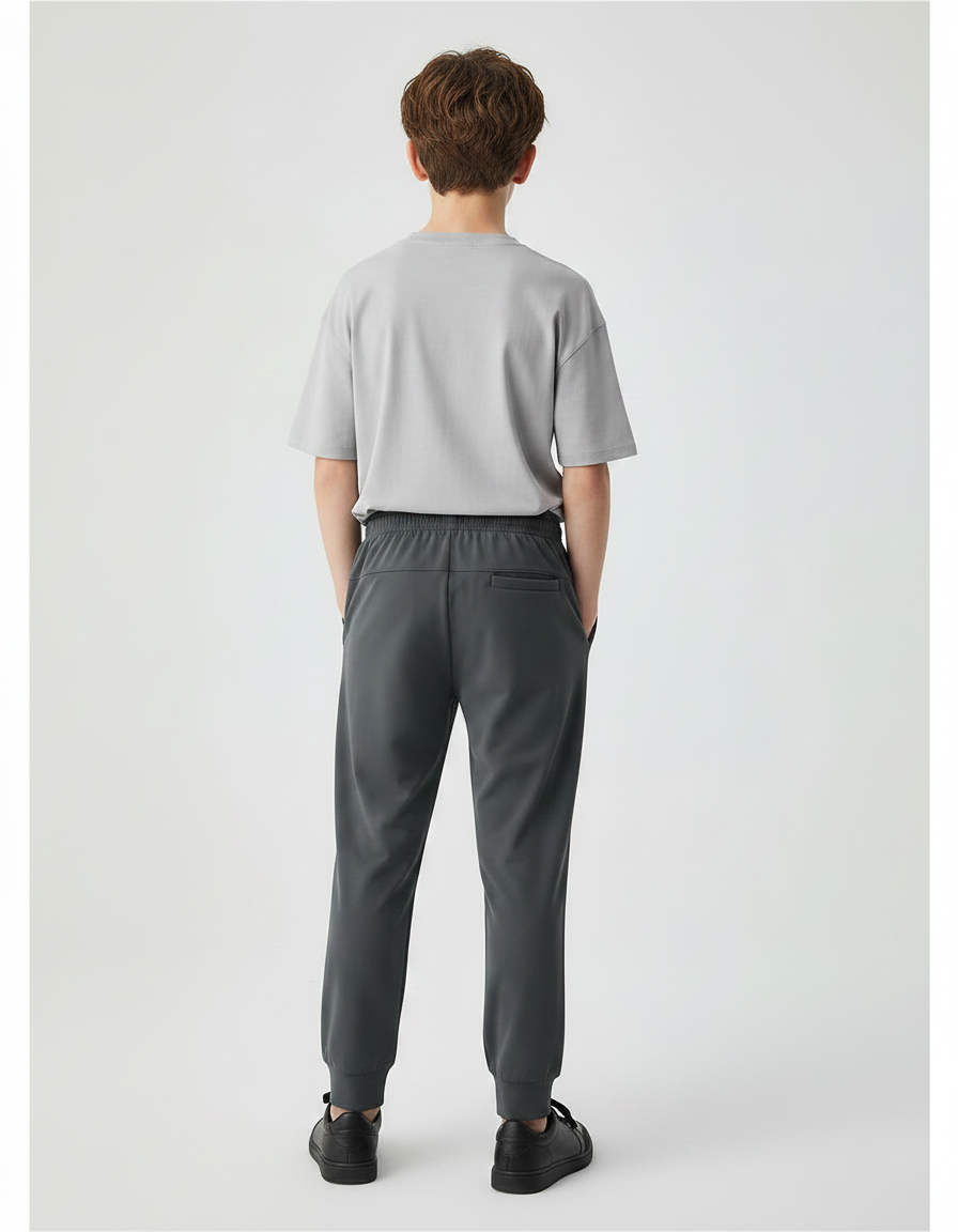 Pantalon Fluide Gris Athlétique Doux Cordon Enfant - Polyester - vue 2