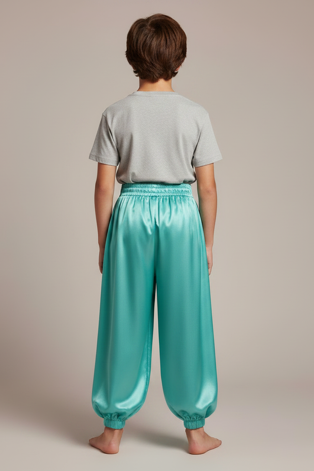 Pantalon Fluide Satiné Turquoise Ample Élastique Enfant - Bleu - vue 2