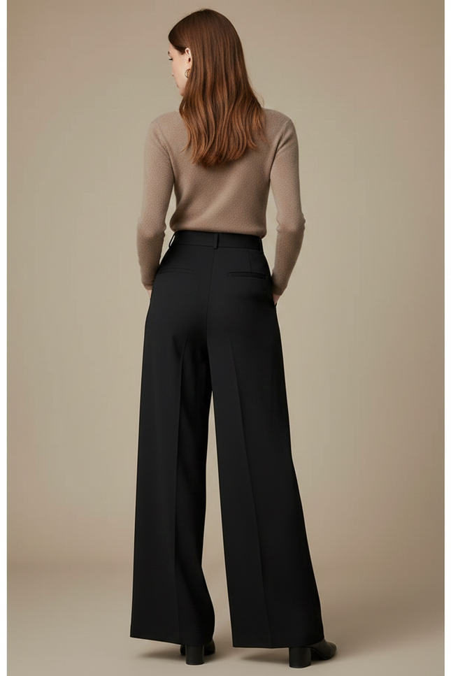 Pantalon Fluide Femme Noir Palazzo Viscose - vue 2