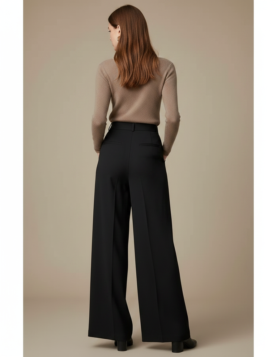 Pantalon Fluide Femme Noir Palazzo Viscose - vue 2