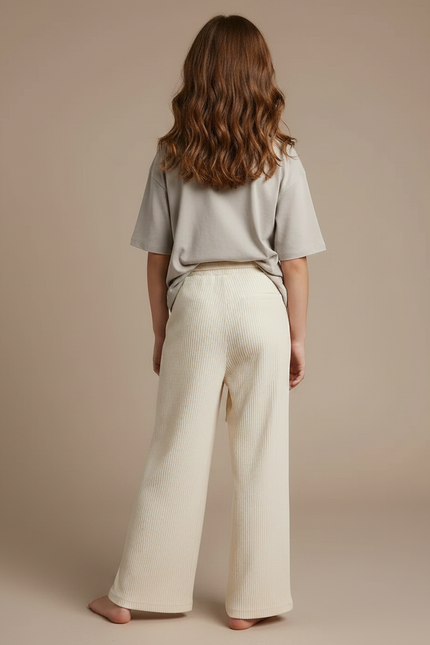 Pantalon Fluide Écru Côtelé Ample Décontracté Cordon - Beige Cordé - vue 2