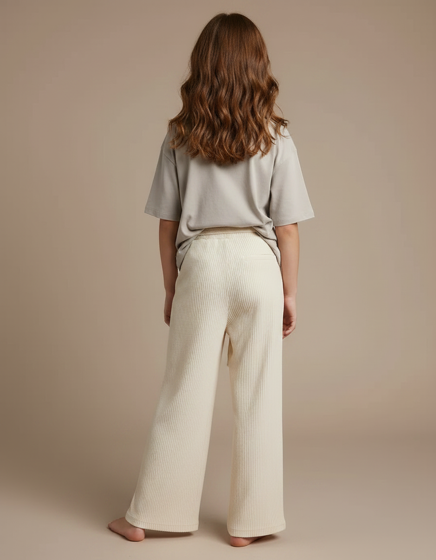 Pantalon Fluide Écru Côtelé Ample Décontracté Cordon - Beige Cordé - vue 2