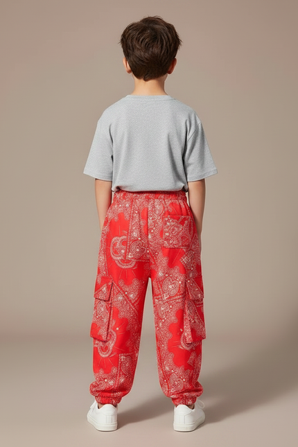 Pantalon Fluide Rouge Bandana Ample Cargo Enfant - Viscose - vue 2