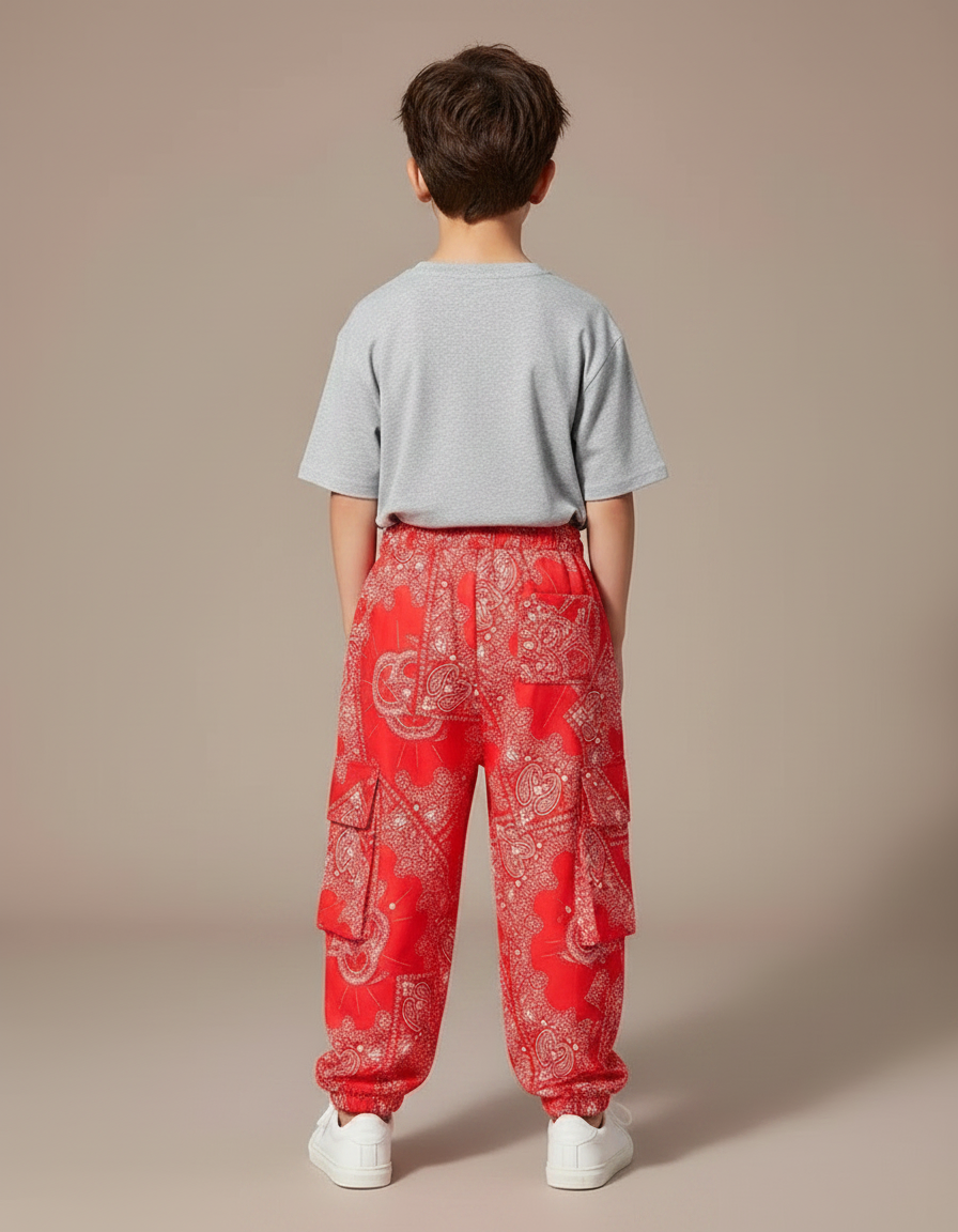 Pantalon Fluide Rouge Bandana Ample Cargo Enfant - Viscose - vue 2