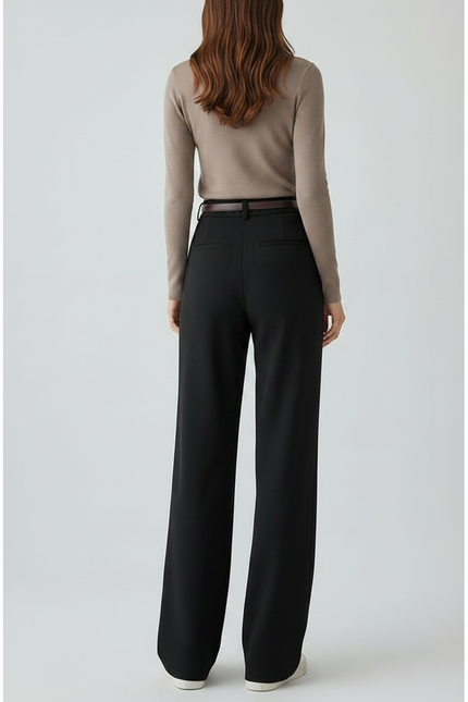 Pantalon Fluide Noir Ample Plissé Décontracté Élégant - Polyester - vue 2
