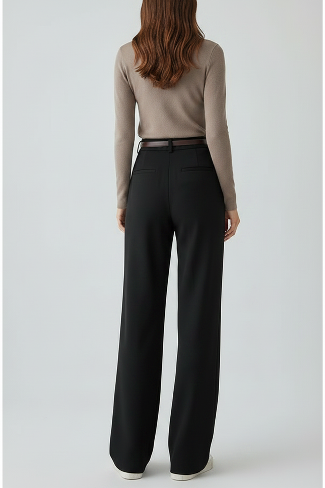 Pantalon Fluide Noir Ample Plissé Décontracté Élégant - Polyester - vue 2