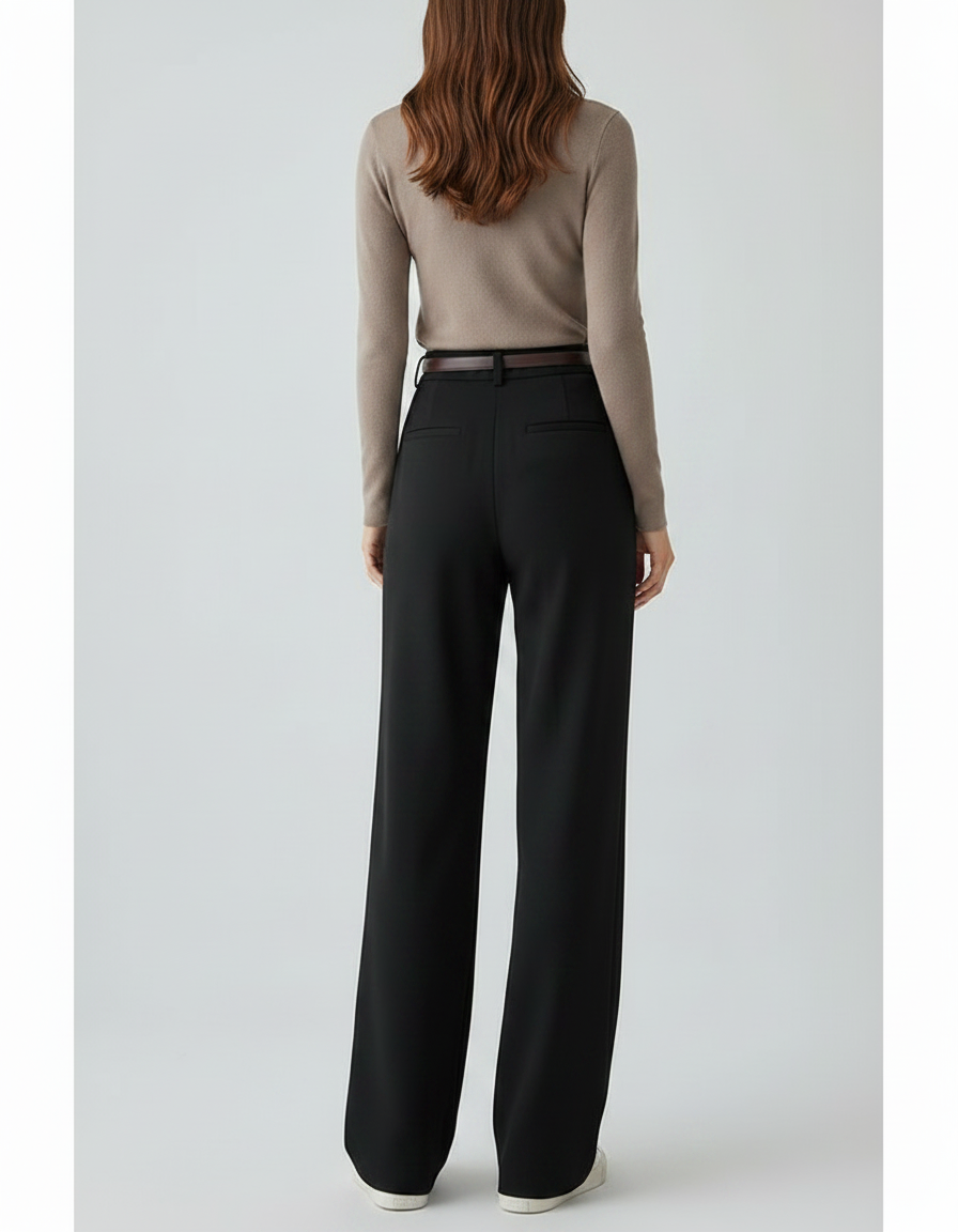 Pantalon Fluide Noir Ample Plissé Décontracté Élégant - Polyester - vue 2