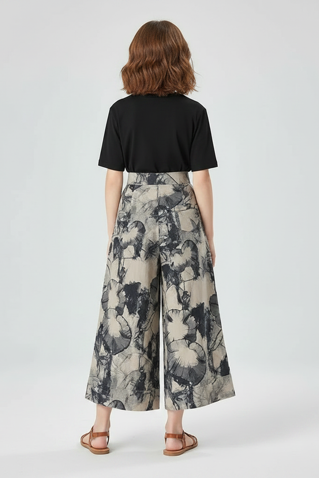 Pantalon Fluide Imprimé Floral Ample Taille Haute Confortable - Viscose - vue 2