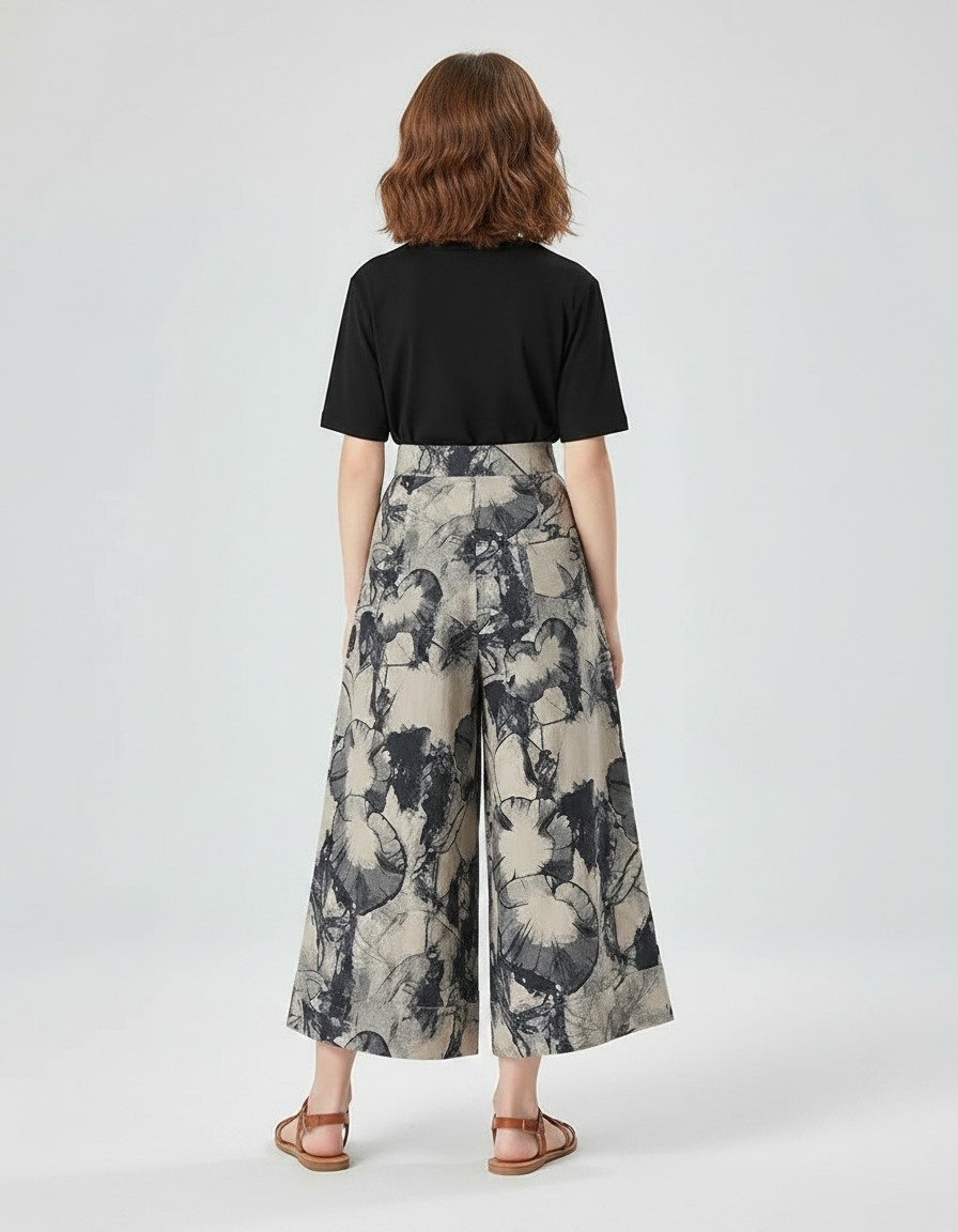 Pantalon Fluide Imprimé Floral Ample Taille Haute Confortable - Viscose - vue 2