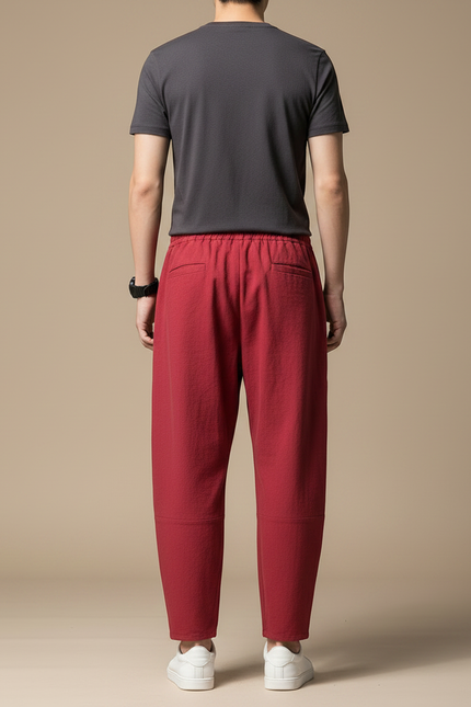 Pantalon Fluide Rouge Ample Coton Décontracté Homme - vue 2