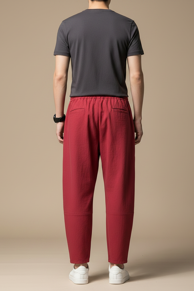 Pantalon Fluide Rouge Ample Coton Décontracté Homme - vue 2