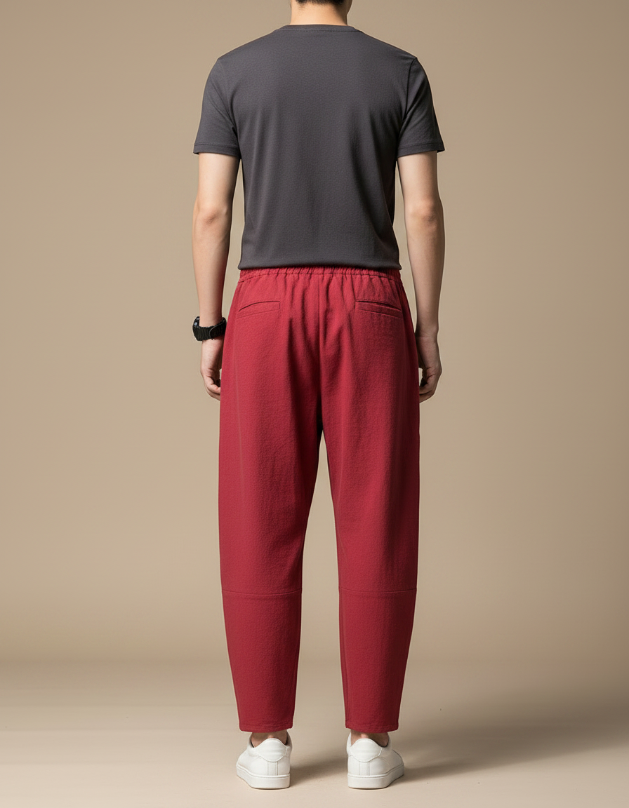Pantalon Fluide Rouge Ample Coton Décontracté Homme - vue 2