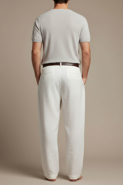 Pantalon Fluide Blanc Lin Plissé Droit Décontracté Homme - vue 2