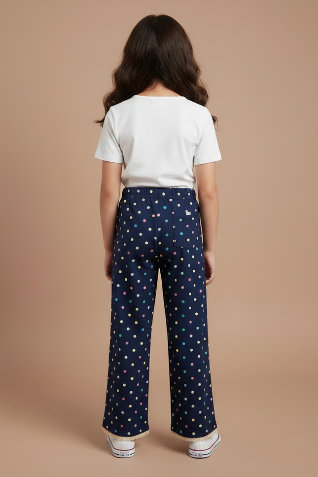 Pantalon Fluide Bleu Marine Polka Dots Ample Fille - Viscose - vue 2