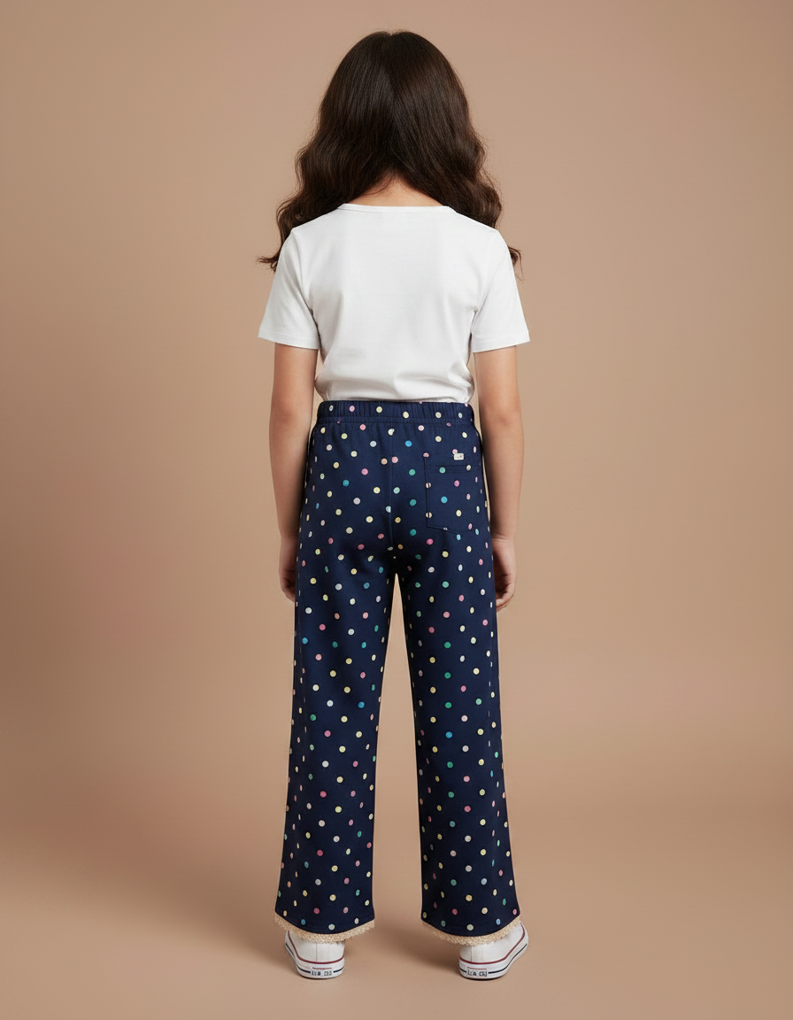 Pantalon Fluide Bleu Marine Polka Dots Ample Fille - Viscose - vue 2