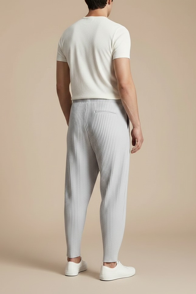 Pantalon Fluide Plissé Gris Ample Décontracté Homme Coton - Polyester - vue 2