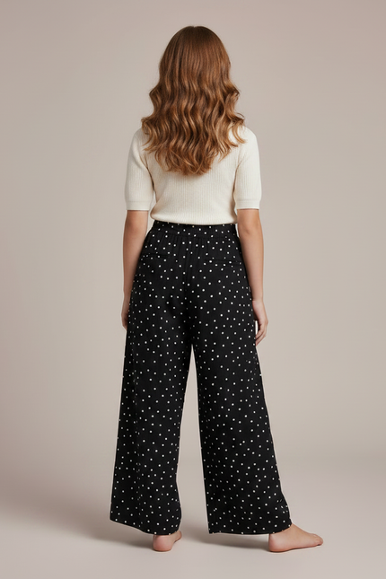 Pantalon Fluide Noir Ample Pois Enfants Décontracté - Viscose - vue 2