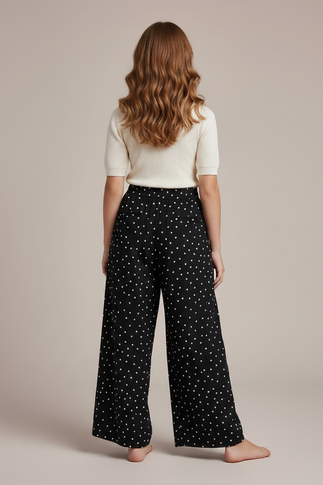 Pantalon Fluide Noir Ample Pois Enfants Décontracté - Viscose - vue 2