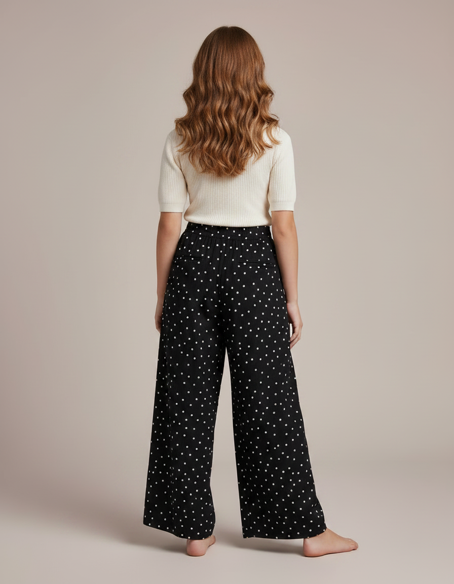 Pantalon Fluide Noir Ample Pois Enfants Décontracté - Viscose - vue 2