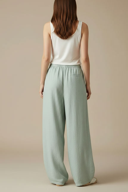 Pantalon Fluide Lin Coton Ample Vert Menthe Femme - vue 2